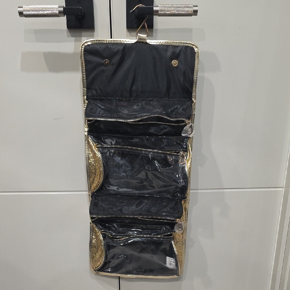 Elegant Black and Gold Hanging Makeup Organizer